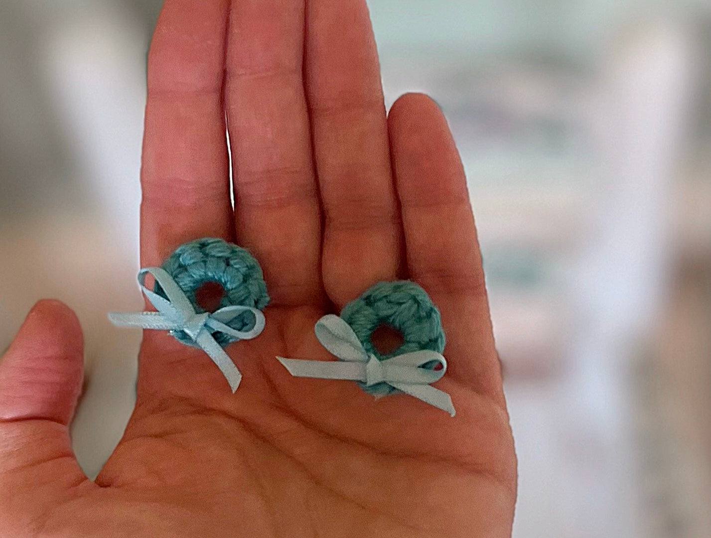 Blue Crochet Bow Post Earrings