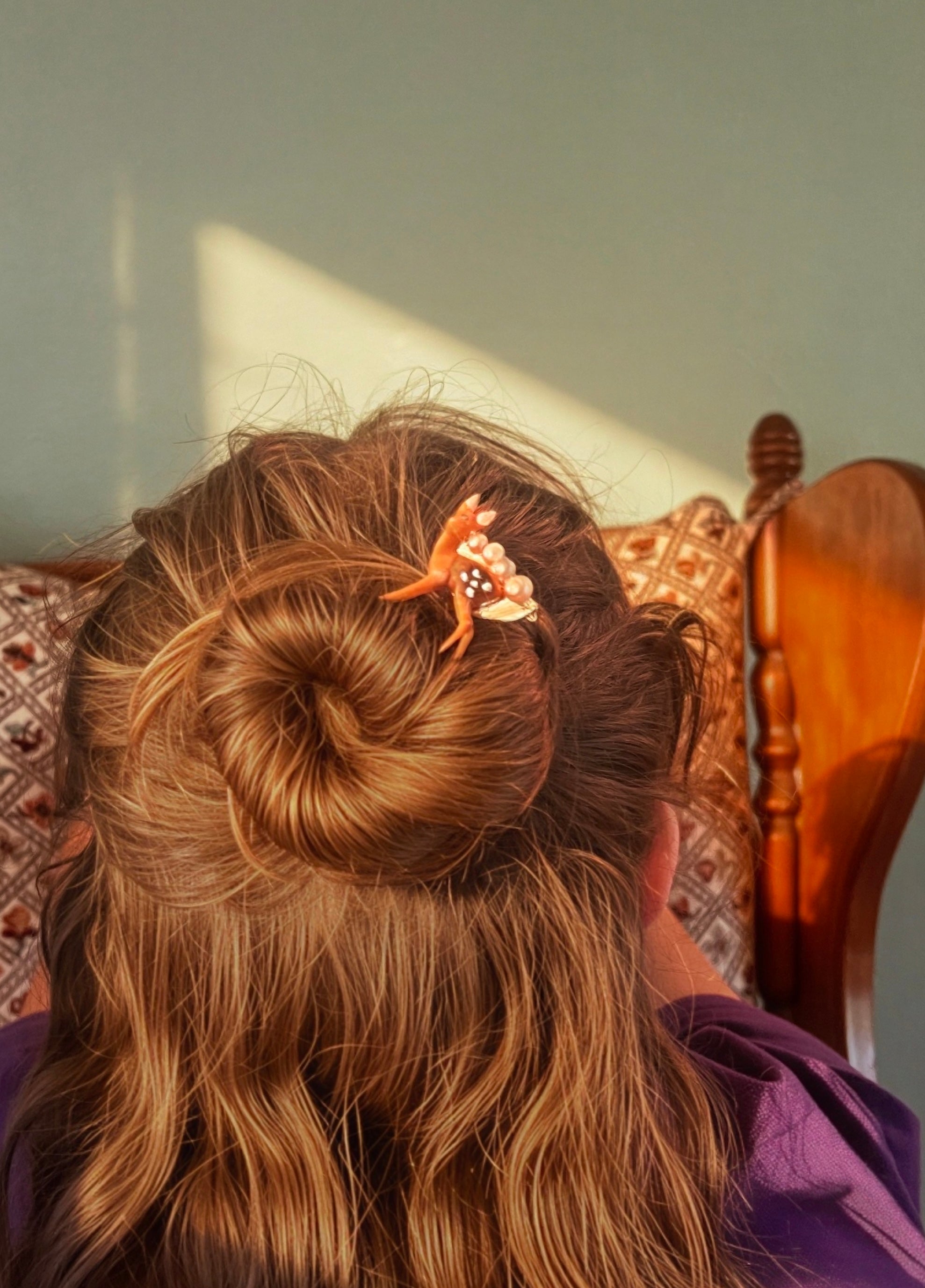 Deer and Pearl Mini French Hairpin