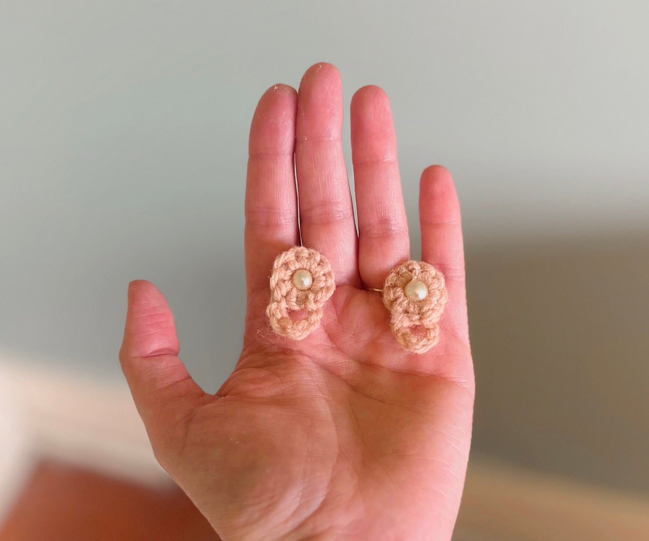 Peach Ring and Pearl Crocheted Earrings (imperfect)