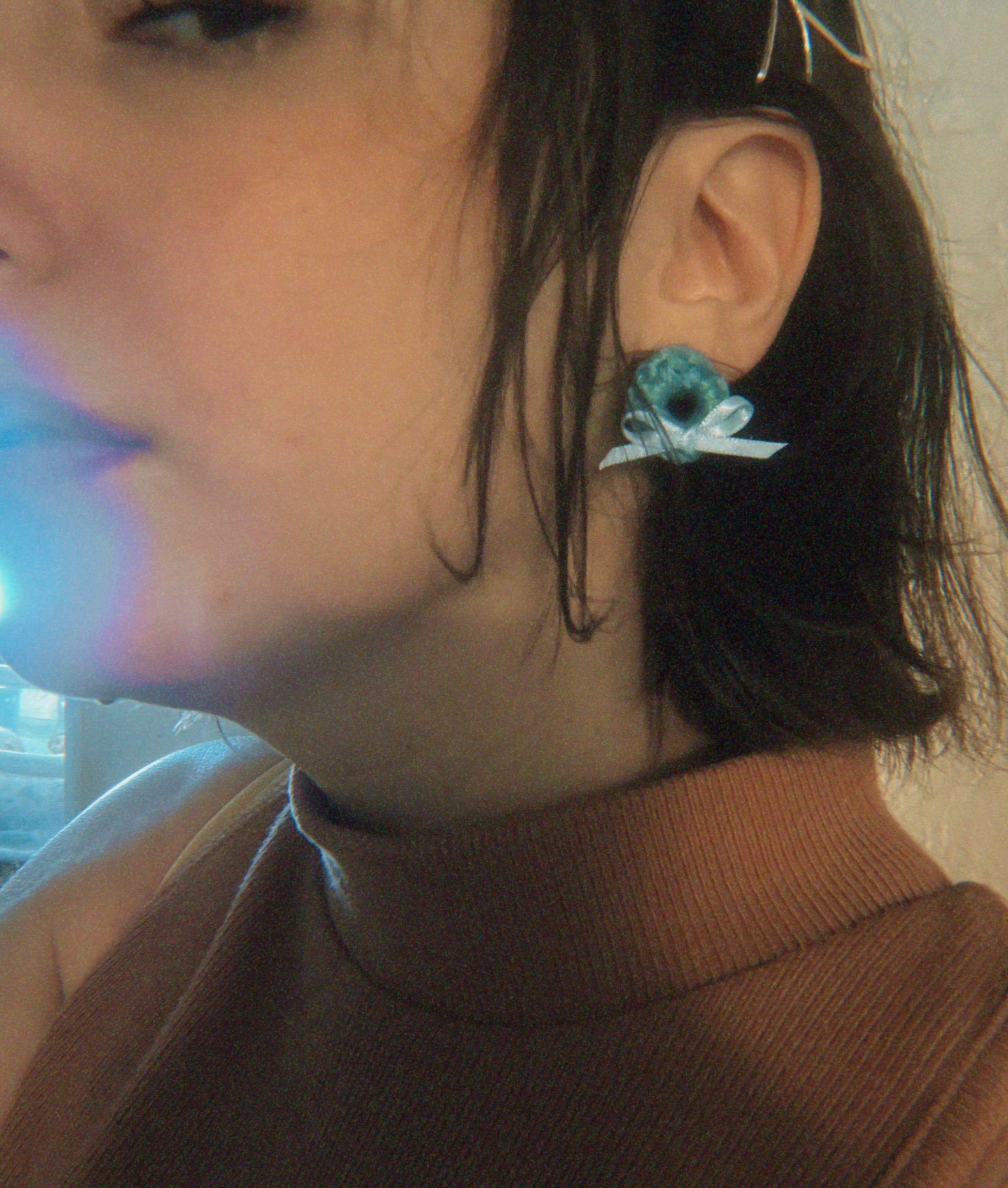 Blue Crochet Bow Post Earrings