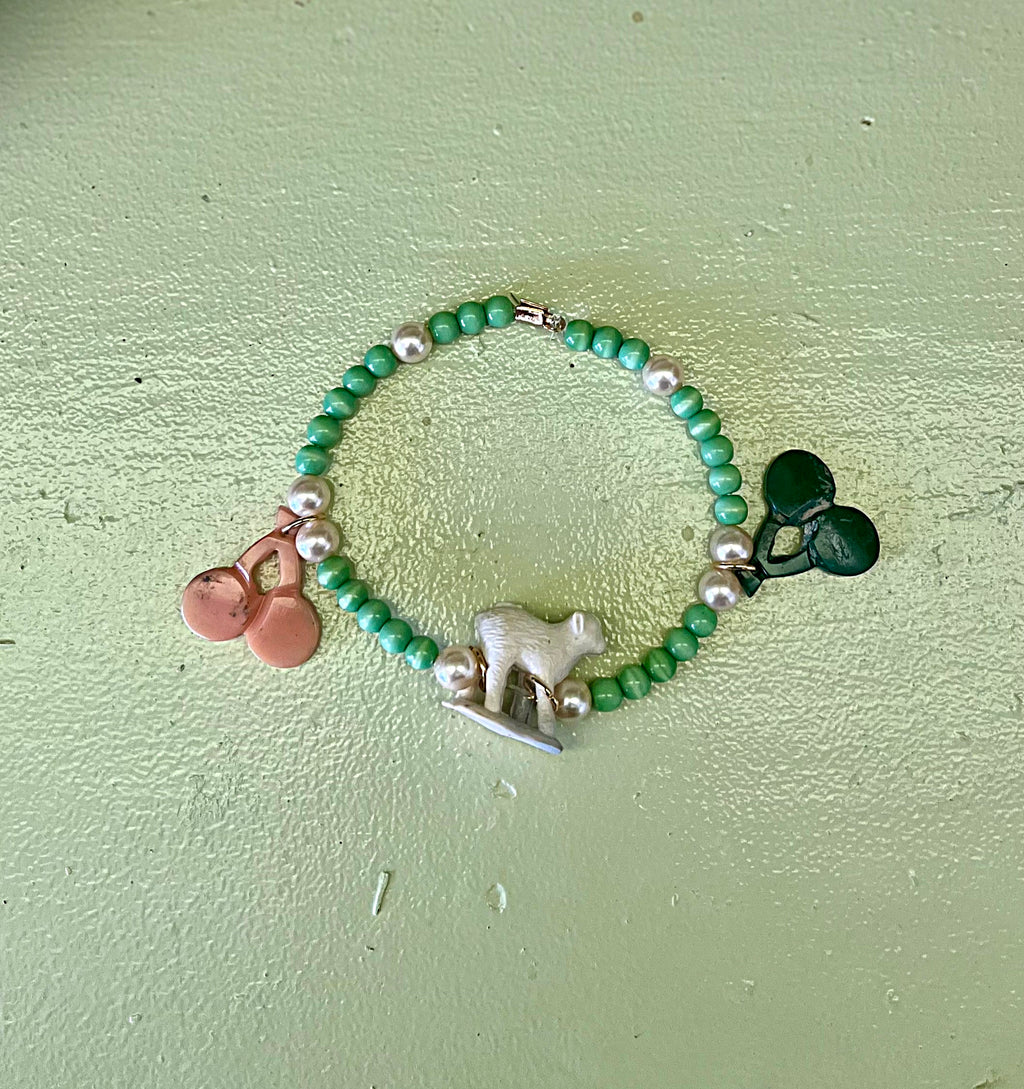 Lamb and Cherry Charm Bracelet