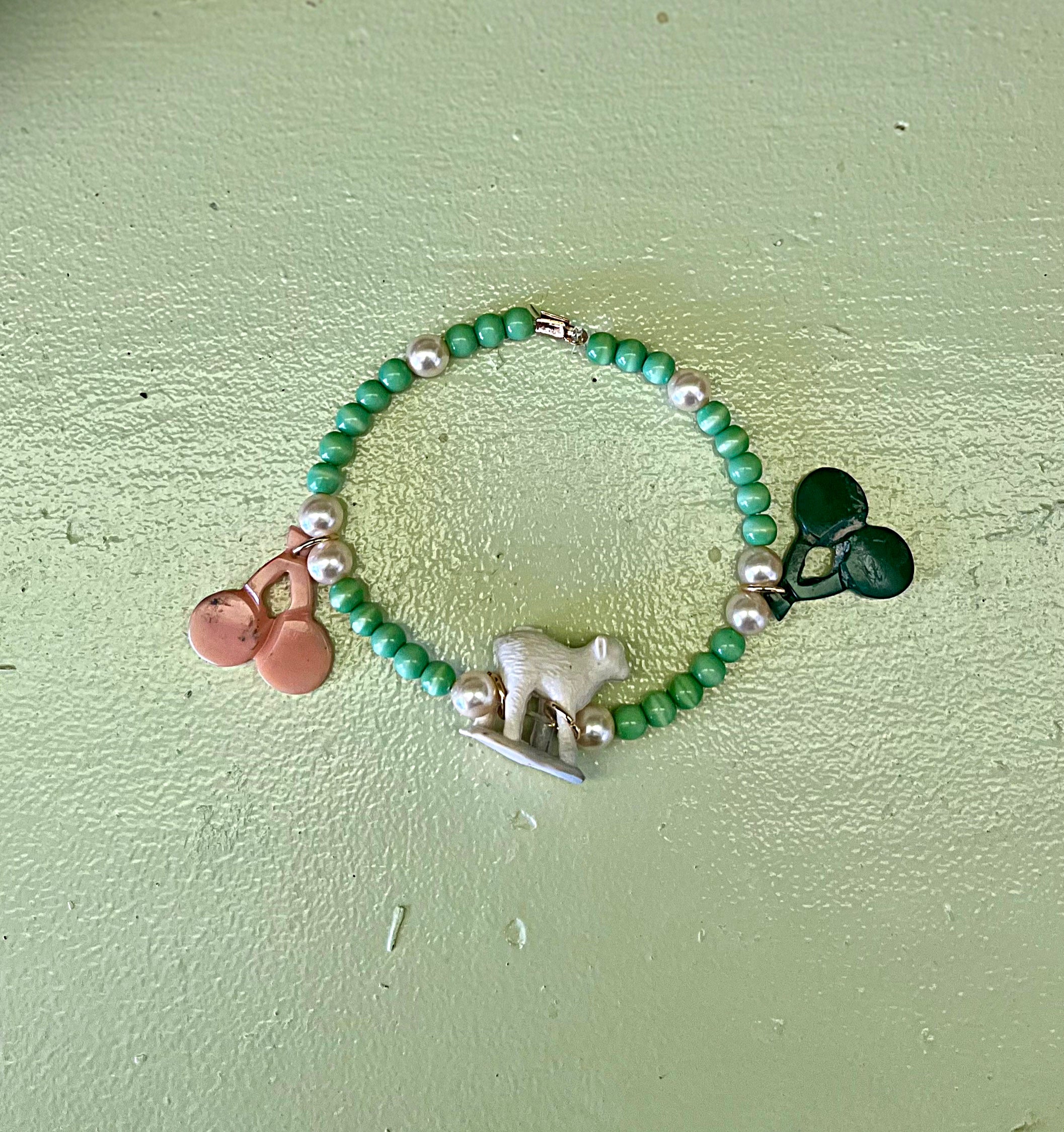 Lamb and Cherry Charm Bracelet